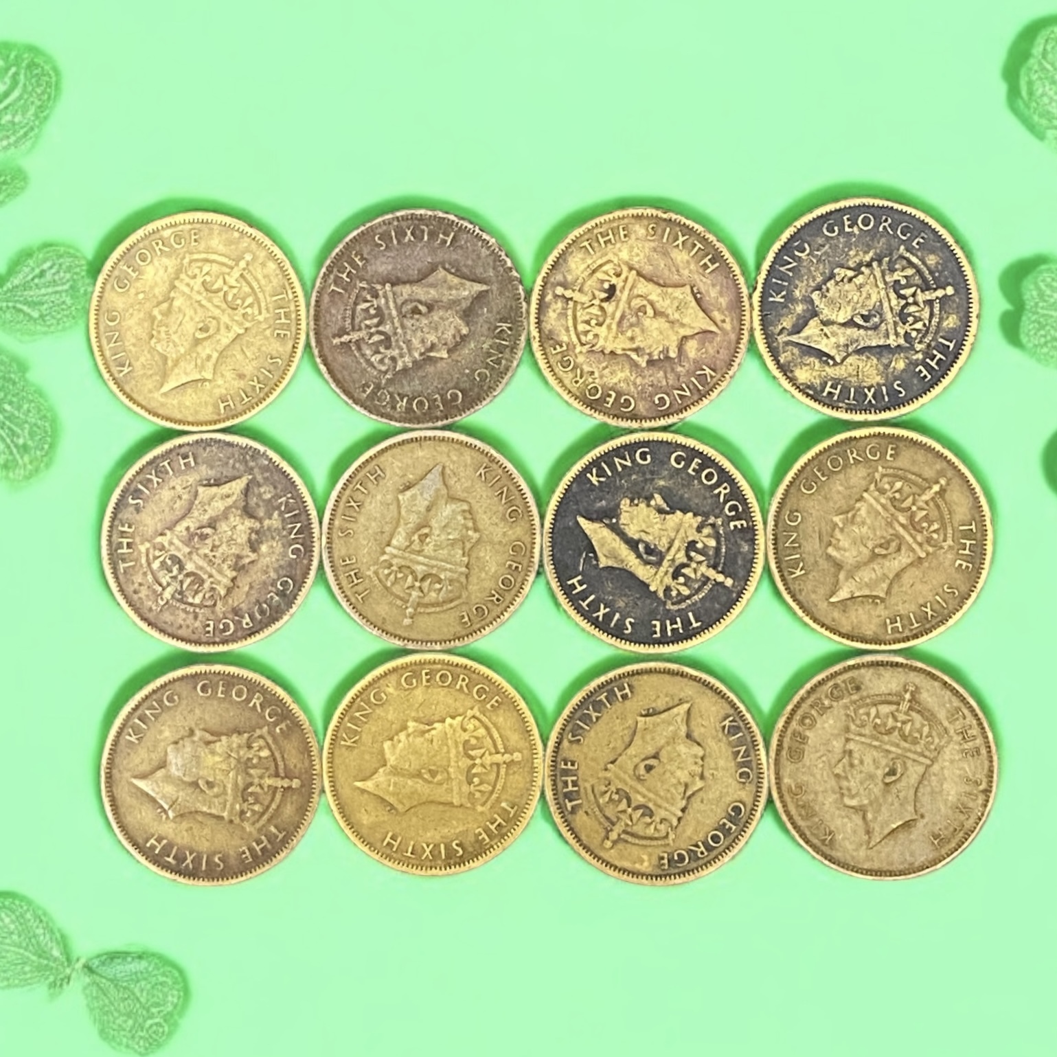 1948-1950 King George VI One Cent 12 Pieces