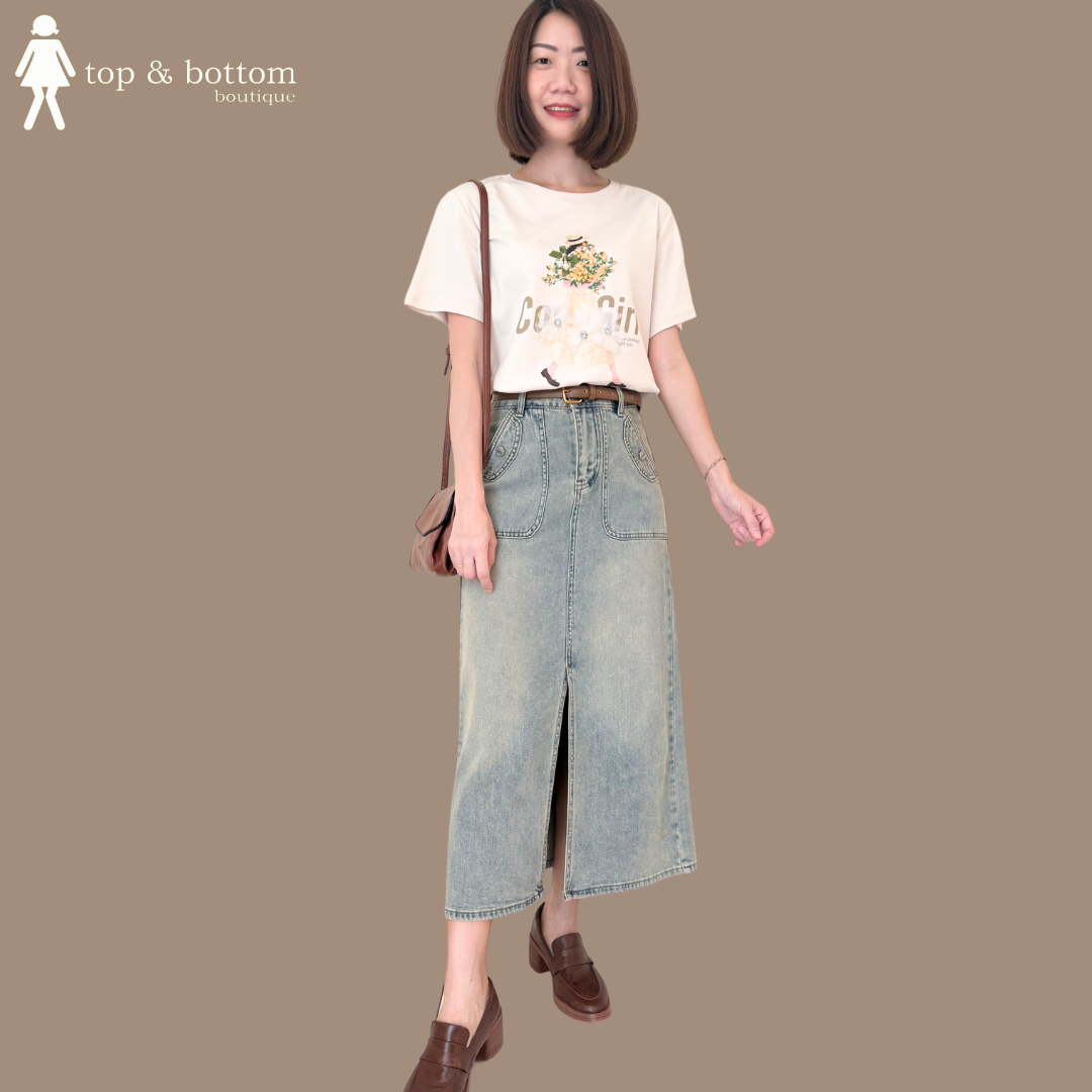 DENIM SLIT FRONT PENCIL SKIRT