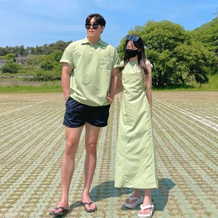 春夏尼龍情侶裝（男款襯衫 / 女款露背長洋）