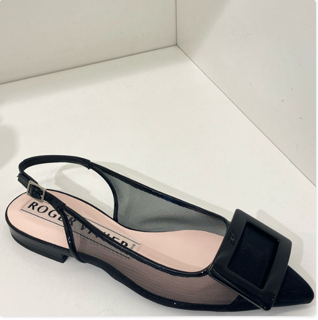 Roger Vivier RV gommettine slingback flats mesh black