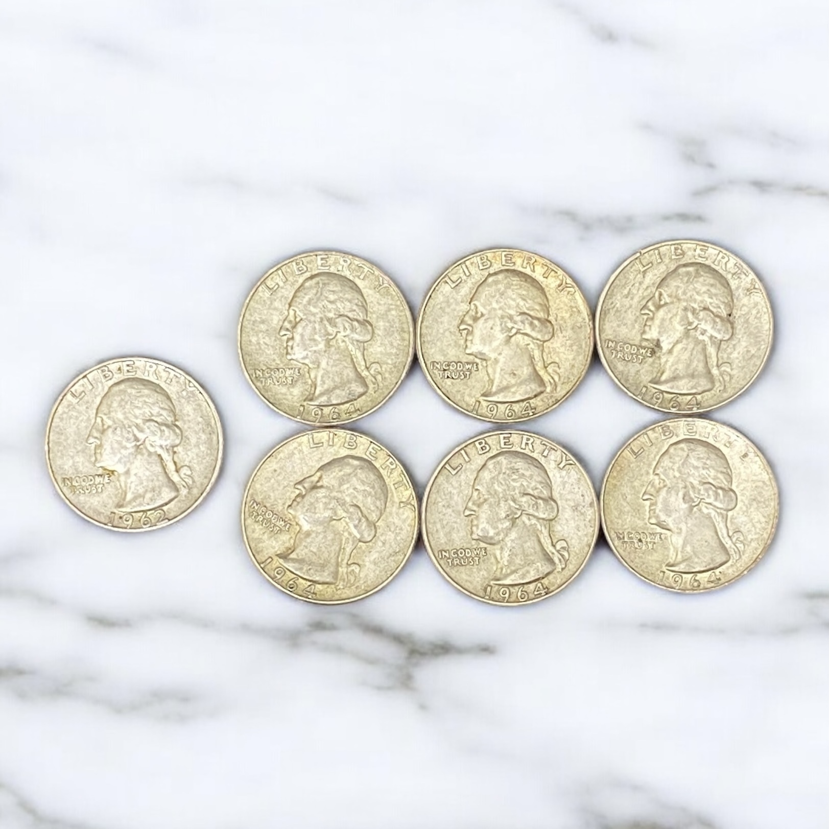 1952-1964 United States Washington Quarter Dollars Six Different Years (90% Silver)