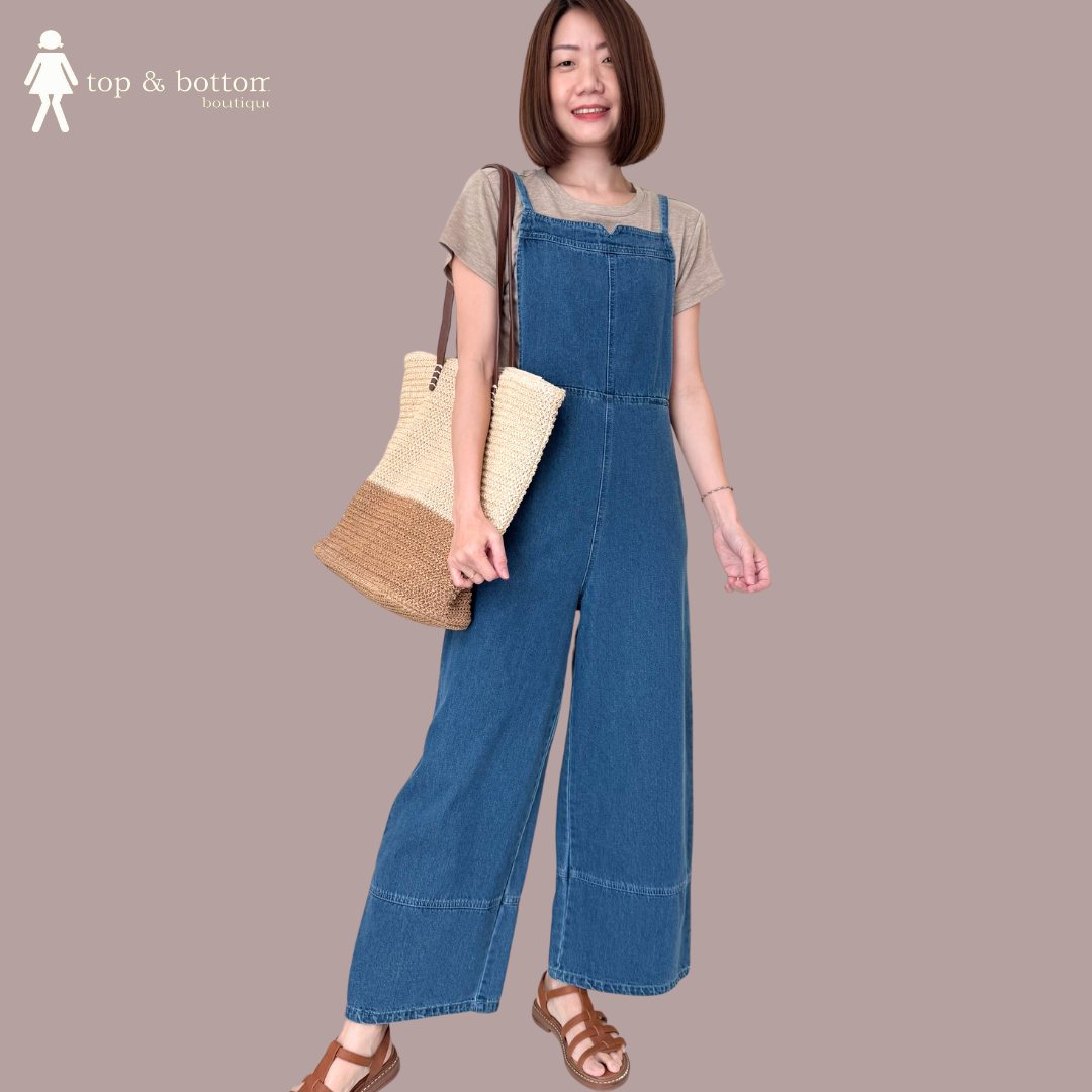 DENIM STRAP LONG JUMPSUIT