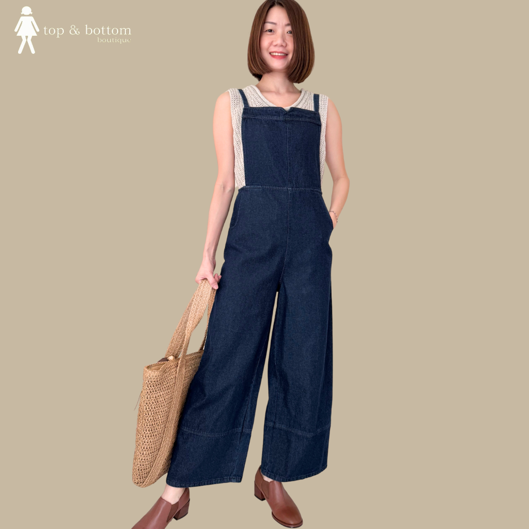 DENIM STRAP LONG JUMPSUIT