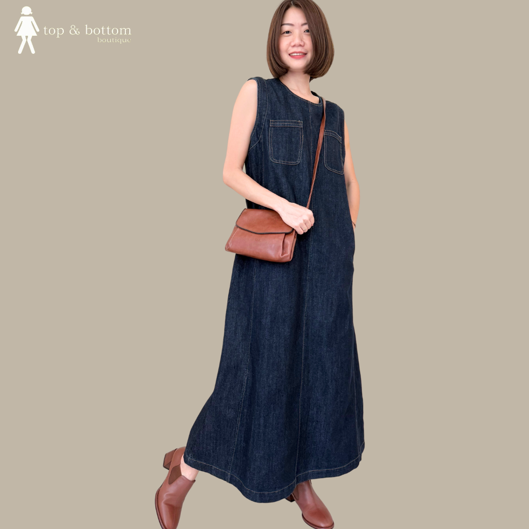 SLEEVELESS POCKET LONG DENIM DRESS