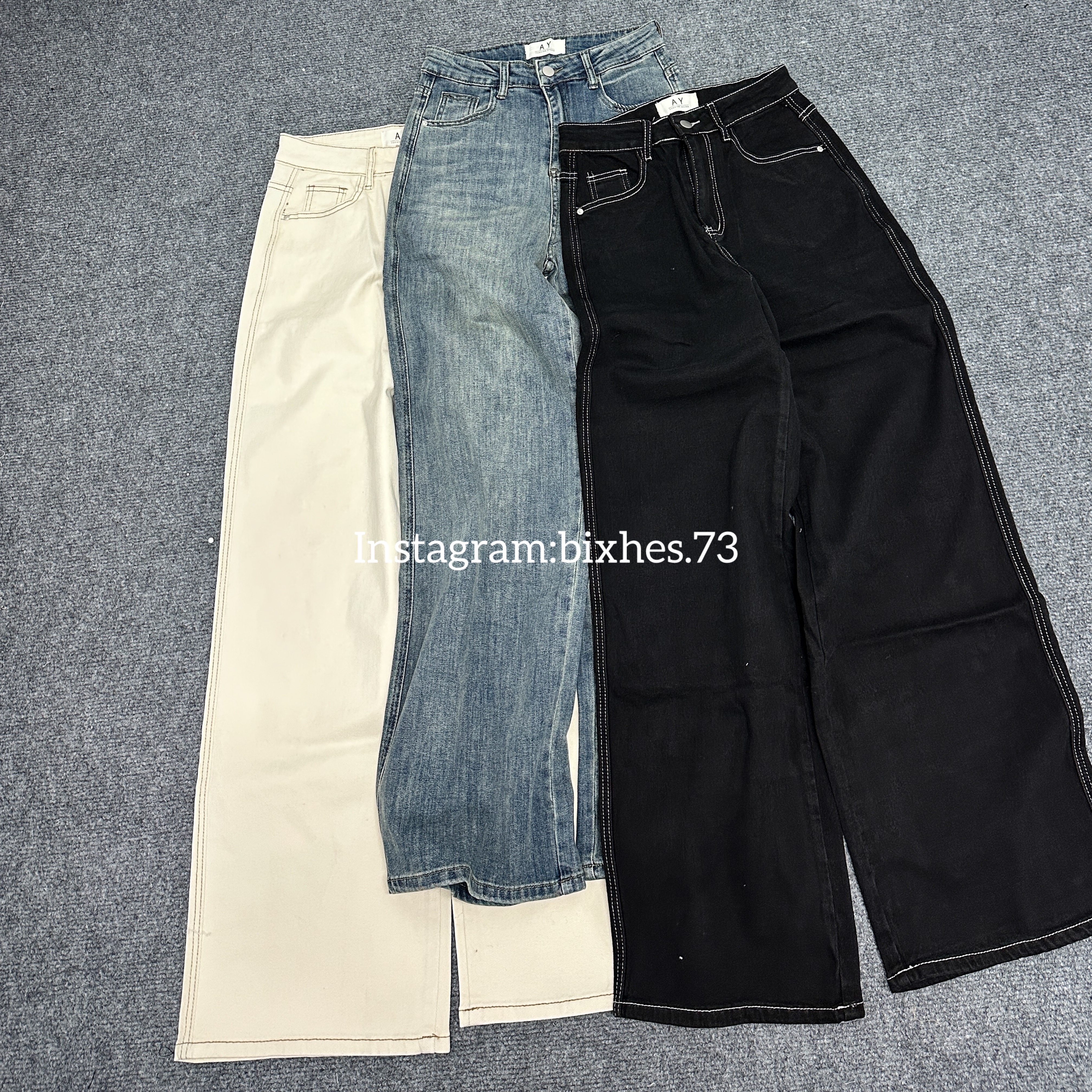 原色系車線牛仔長褲(E00127)