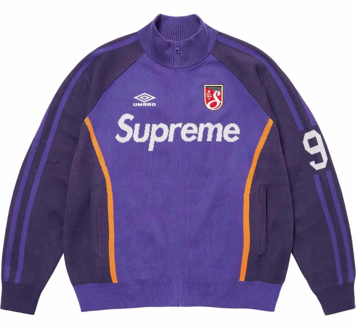 Supreme x Umbro 聯名 紫色 胸前刺繡Logo 拉鍊長袖毛衣 男女同款