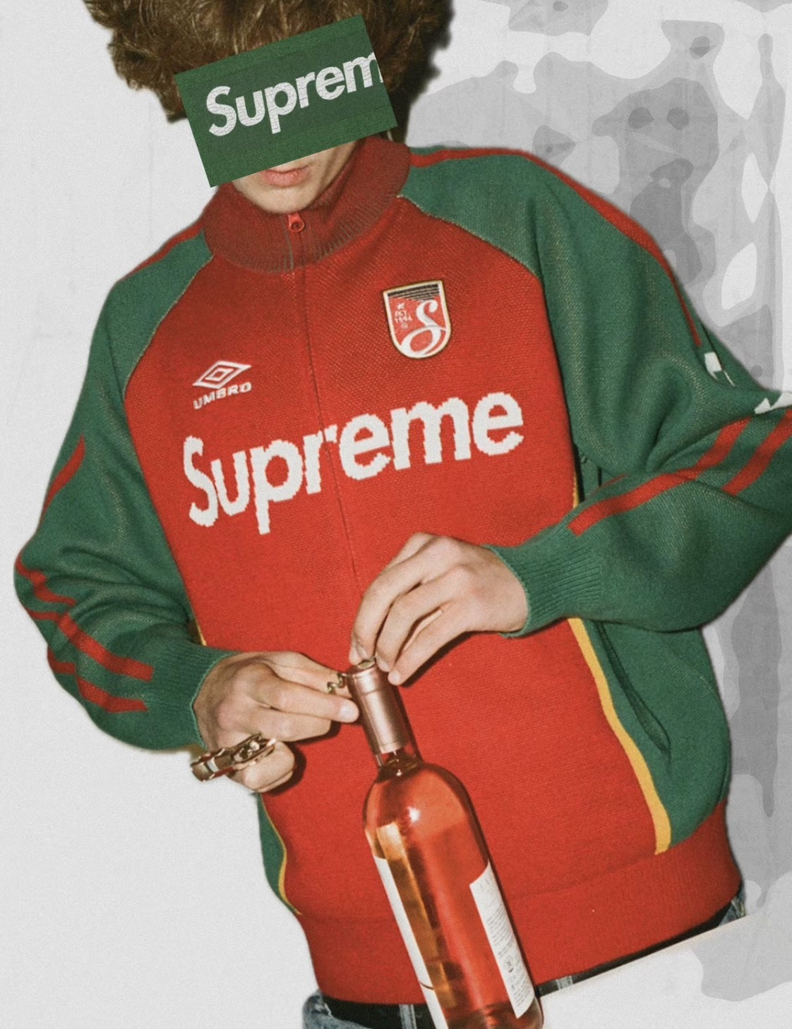 Supreme x Umbro 聯名 紅色 胸前刺繡Logo 拉鍊長袖毛衣 男女同款