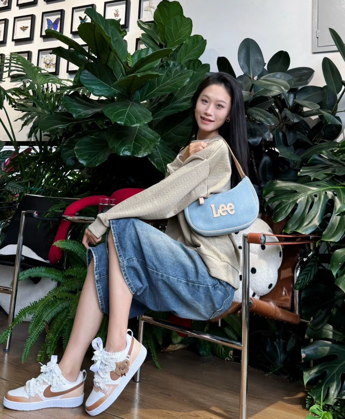 Lee LOGO五金 浅春學院風 高顏值通勤腋下包 女款 淺牛仔藍