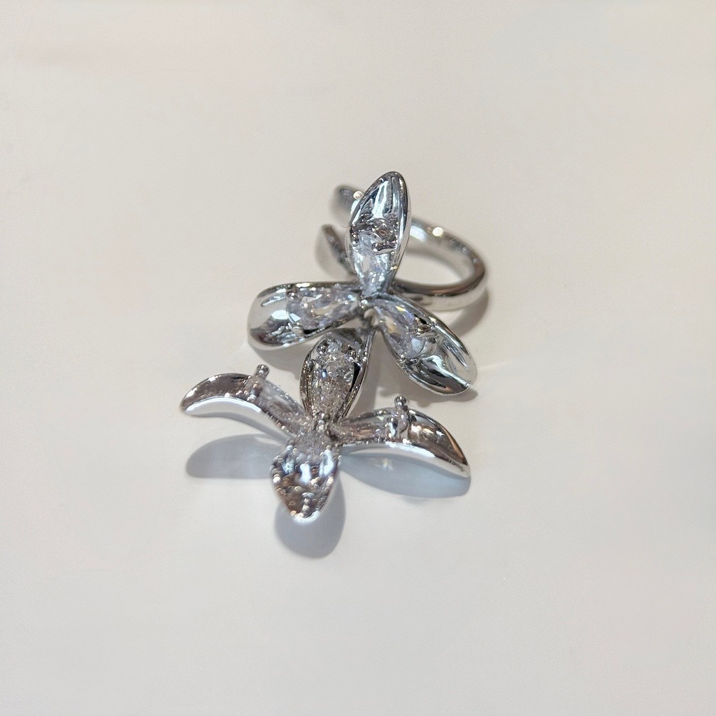 銀露雙花語 耳骨夾