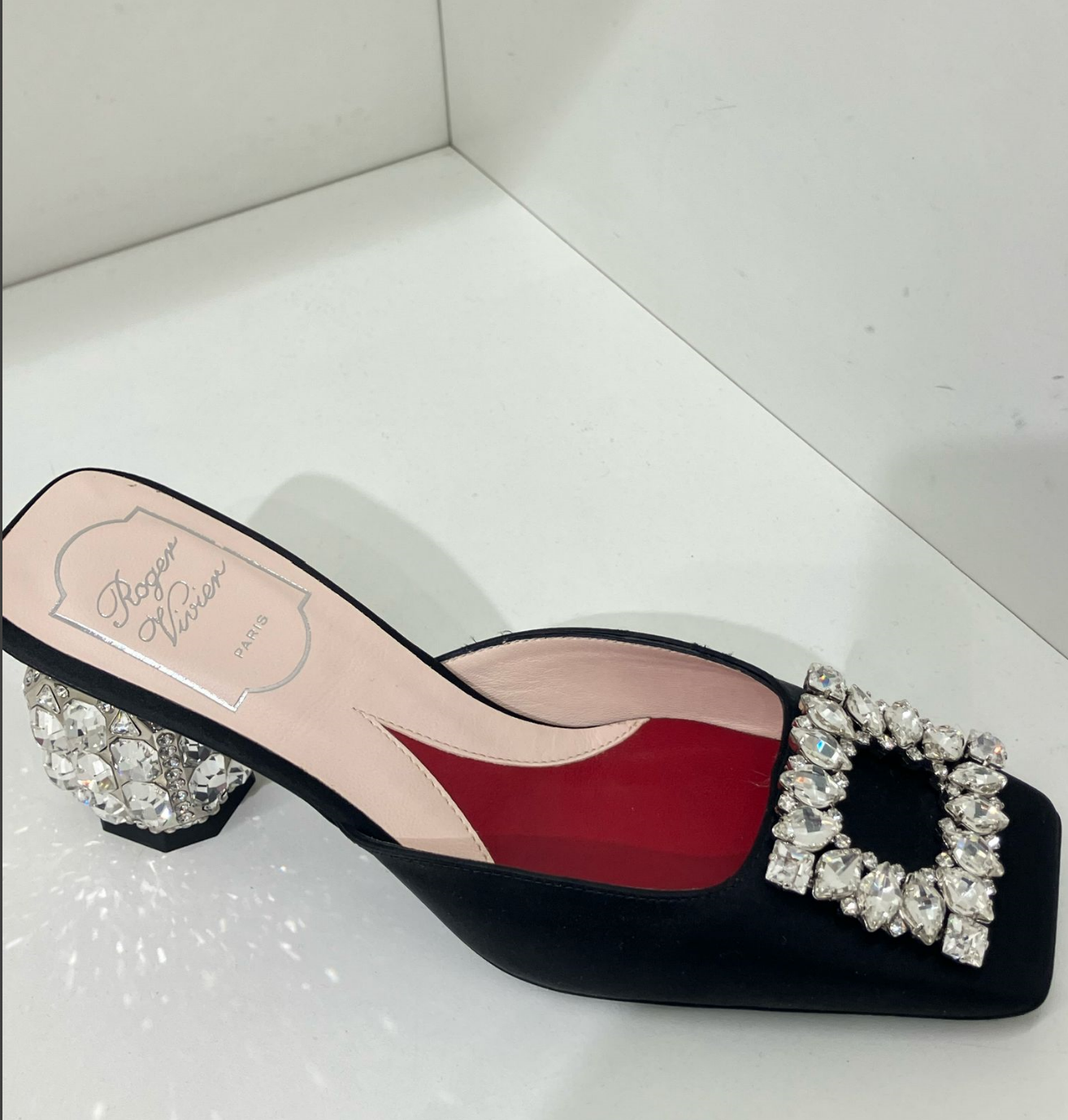 Roger Vivier RV Jewel heel rhinestone buckle mules black