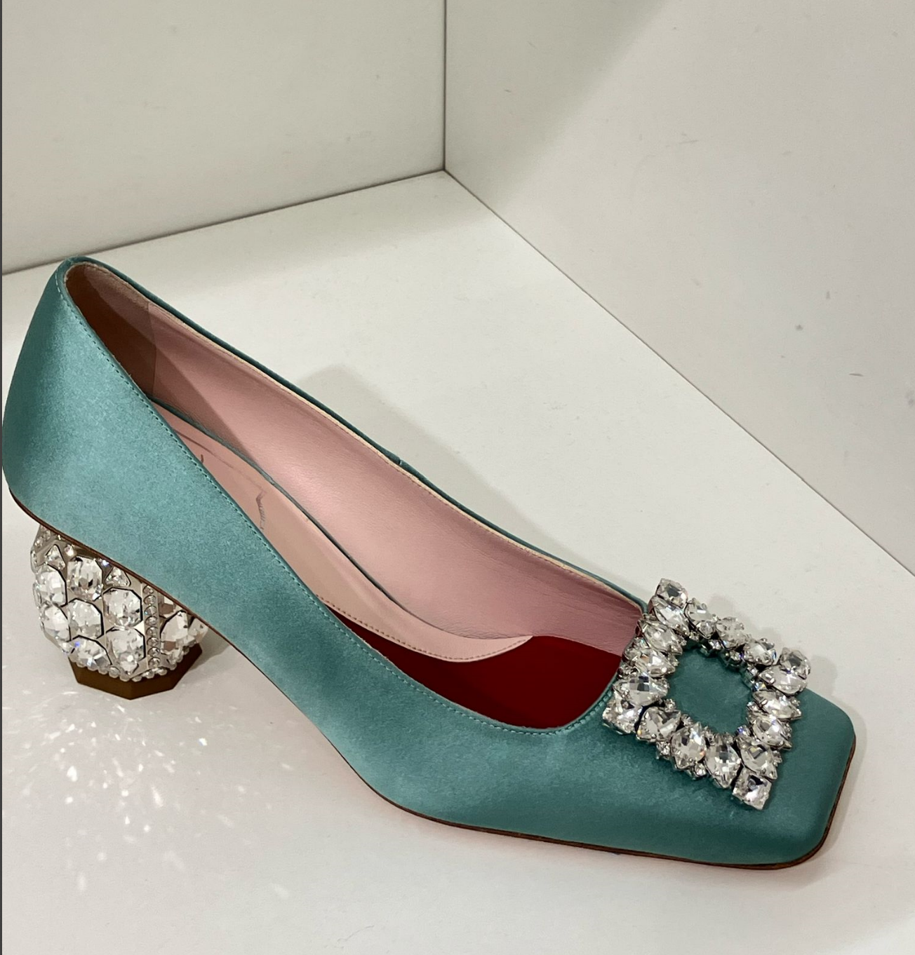 Roger Vivier RV Jewel heel rhinestone buckle mules  green