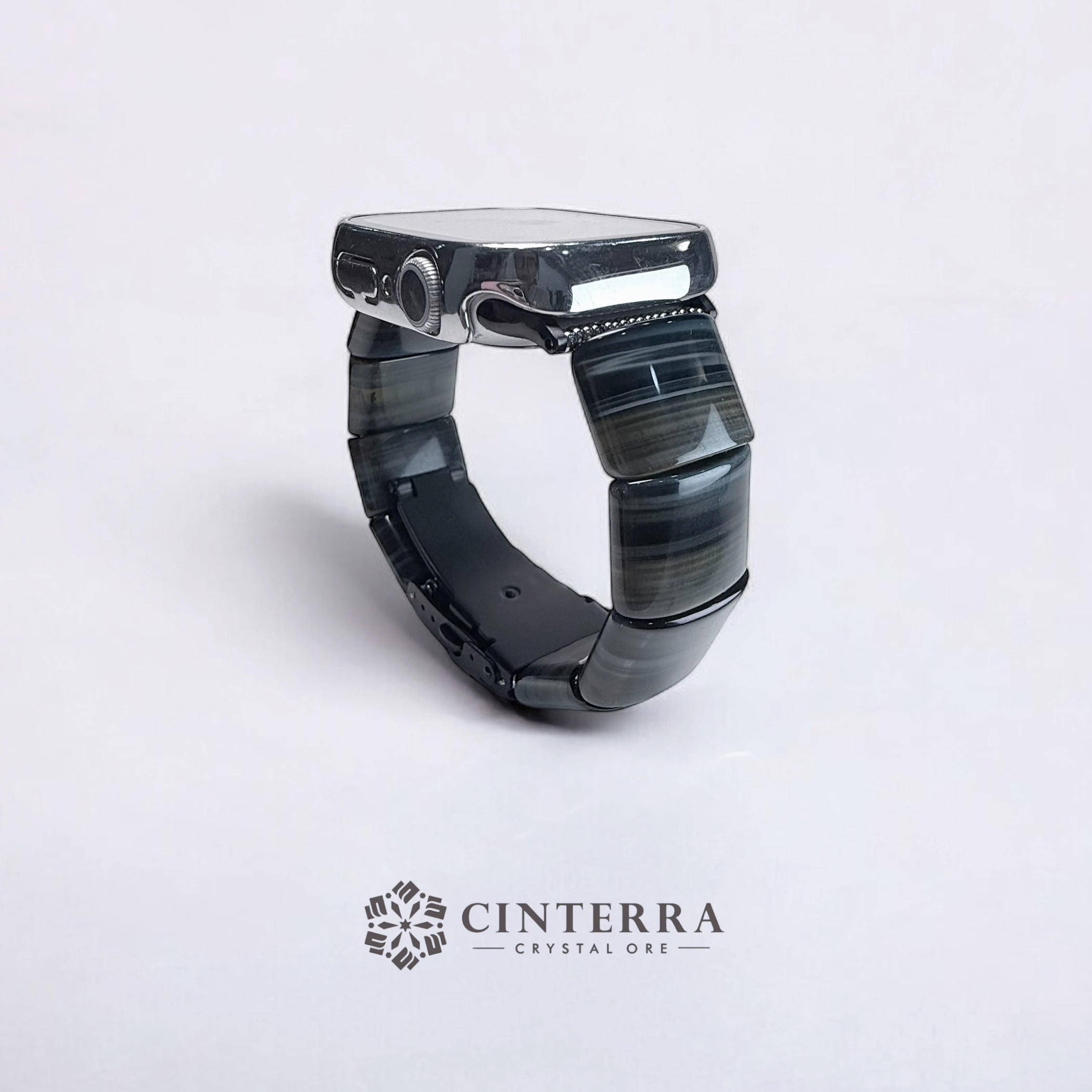 【可調式按壓扣】高等級藍黃虎眼石 Apple Watch 錶帶20mm