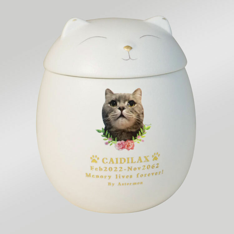 Pets Urn - Smiling Face Cat and Dog Pet Urn with Memorial Card