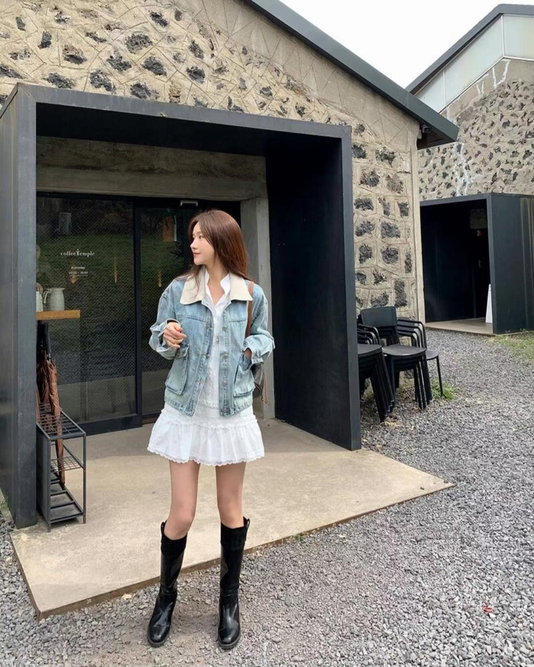 拼色衣領牛仔外套