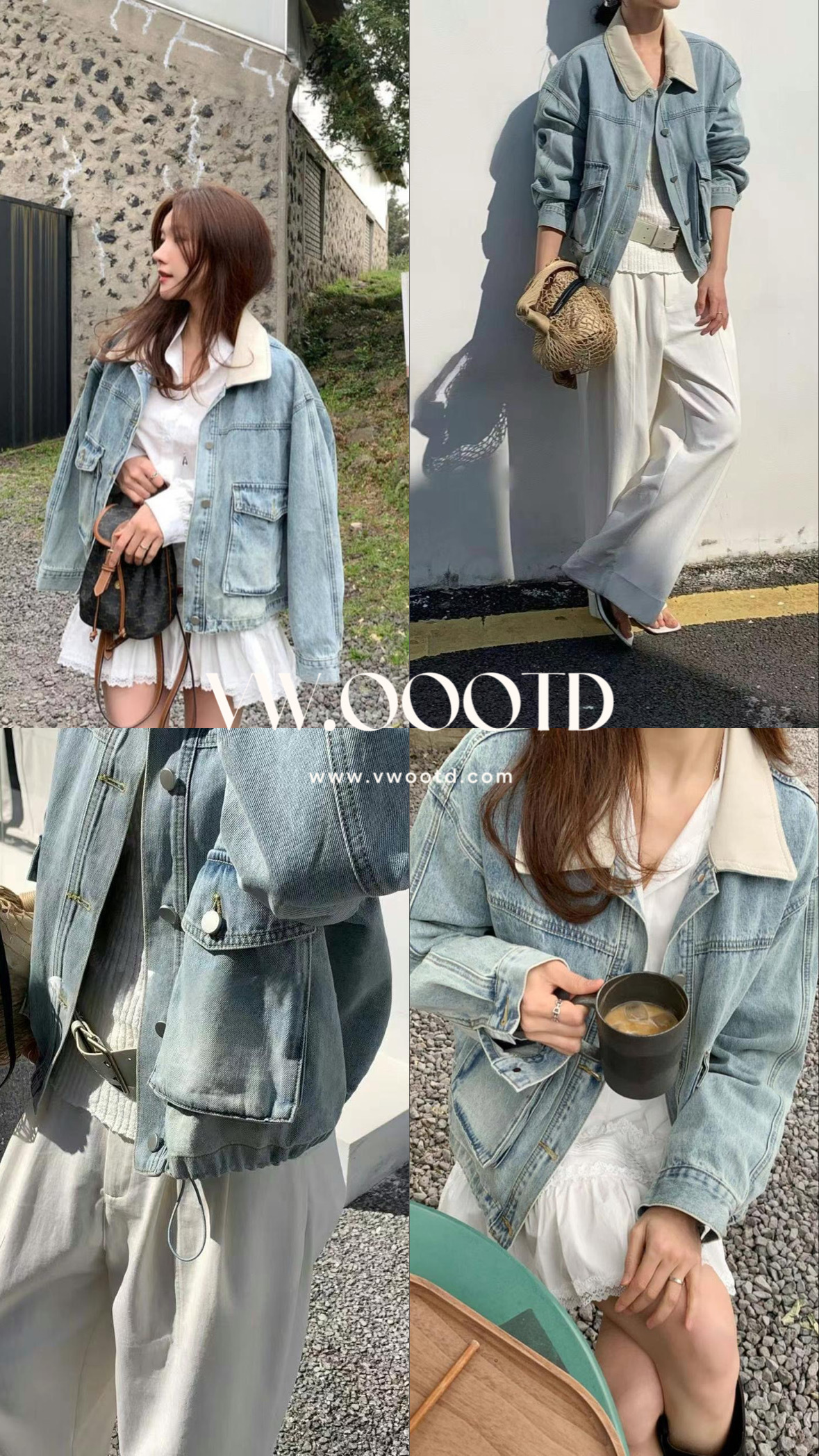 拼色衣領牛仔外套