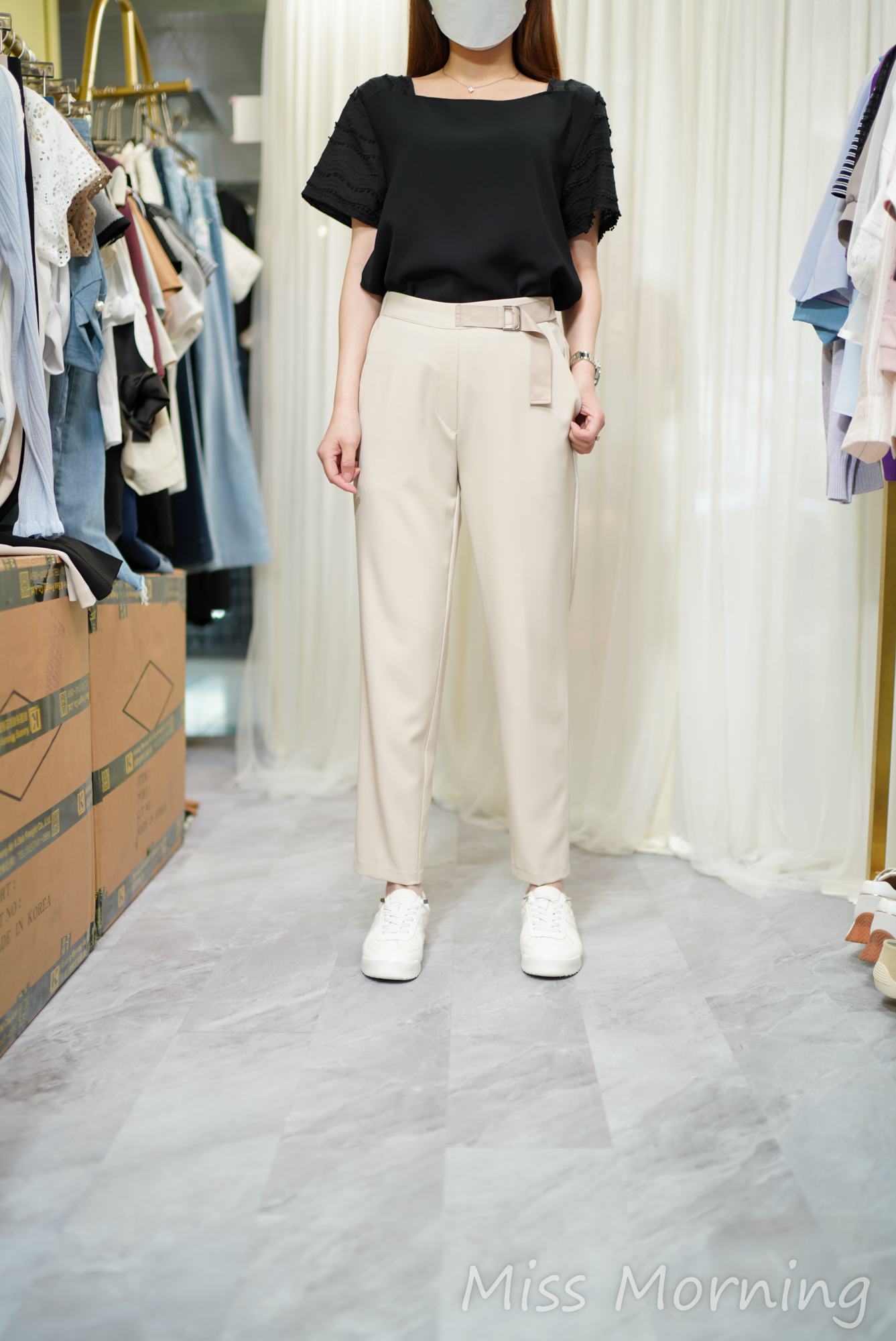 顯瘦方領高質雪紡上衣(14552)