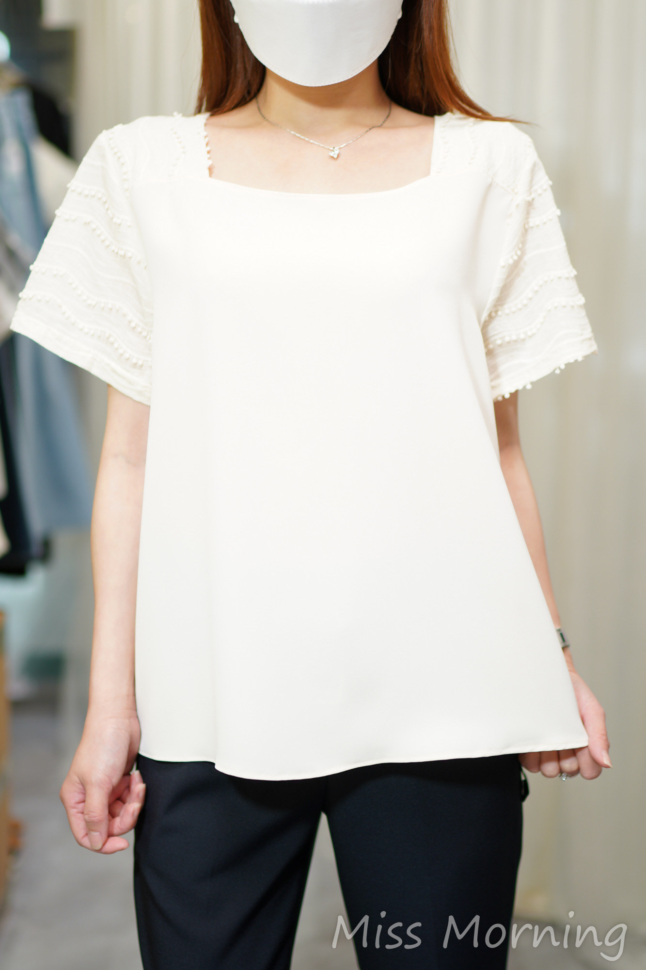 顯瘦方領高質雪紡上衣(14552)