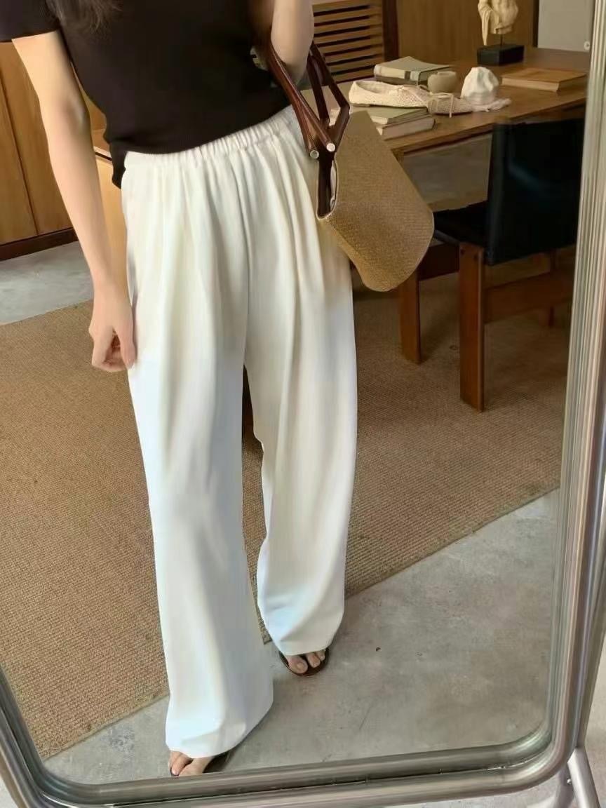 透氣闊腳休閒長褲(米色)