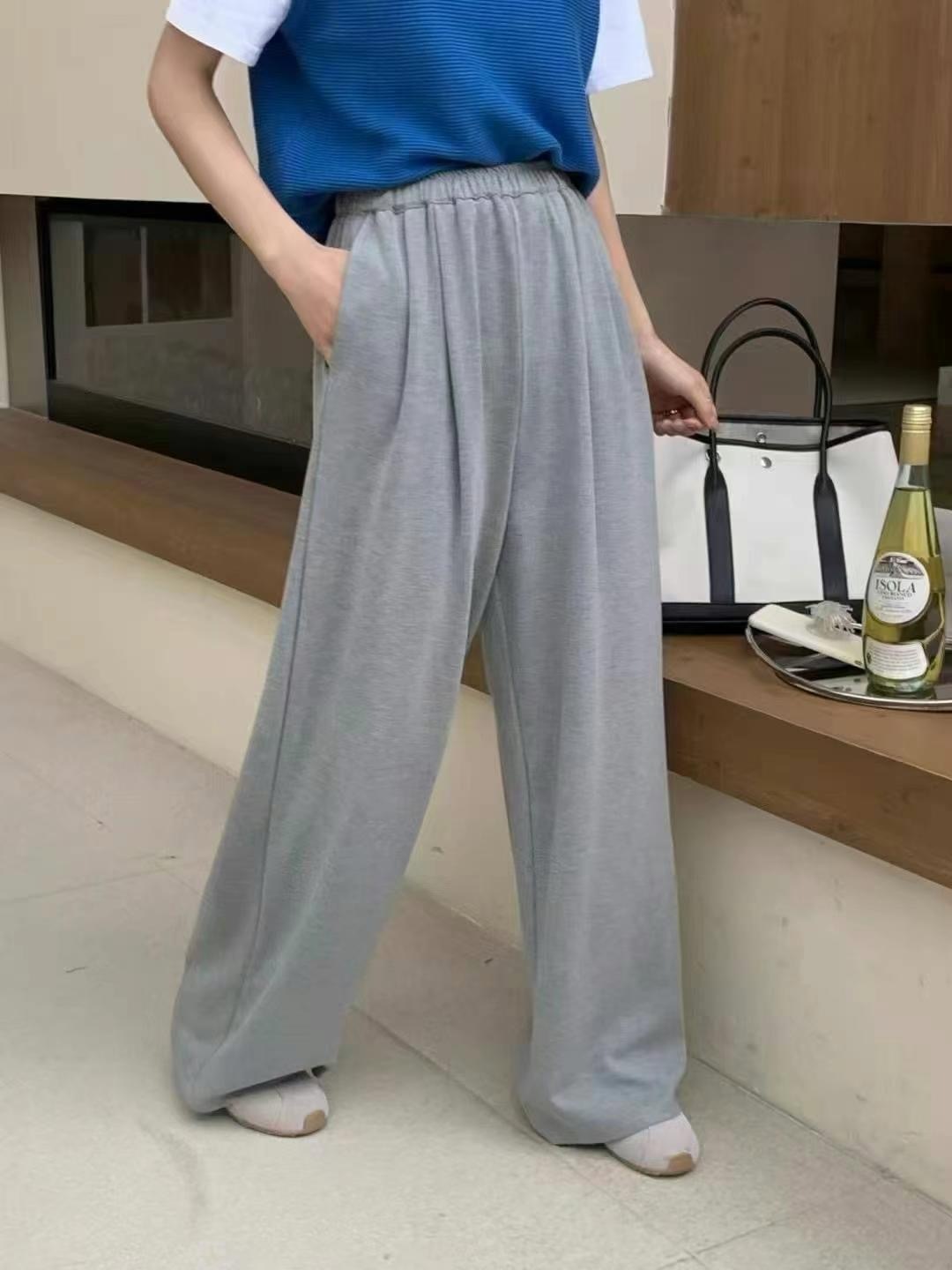 透氣闊腳休閒長褲(灰色)