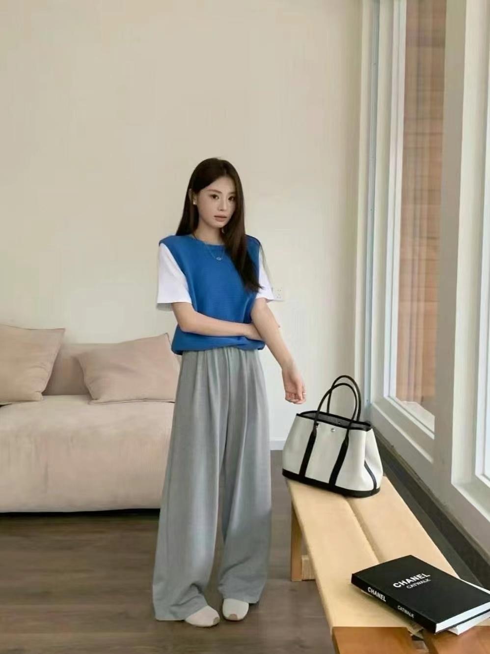 透氣闊腳休閒長褲(灰色)