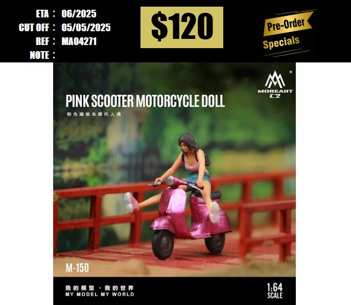 PO-$120 * MOREART * 1:64 FIGURE - TWO TONE SCOOTER MOTORCYCLE DOLL PINK(MO222150) [OD27/04]