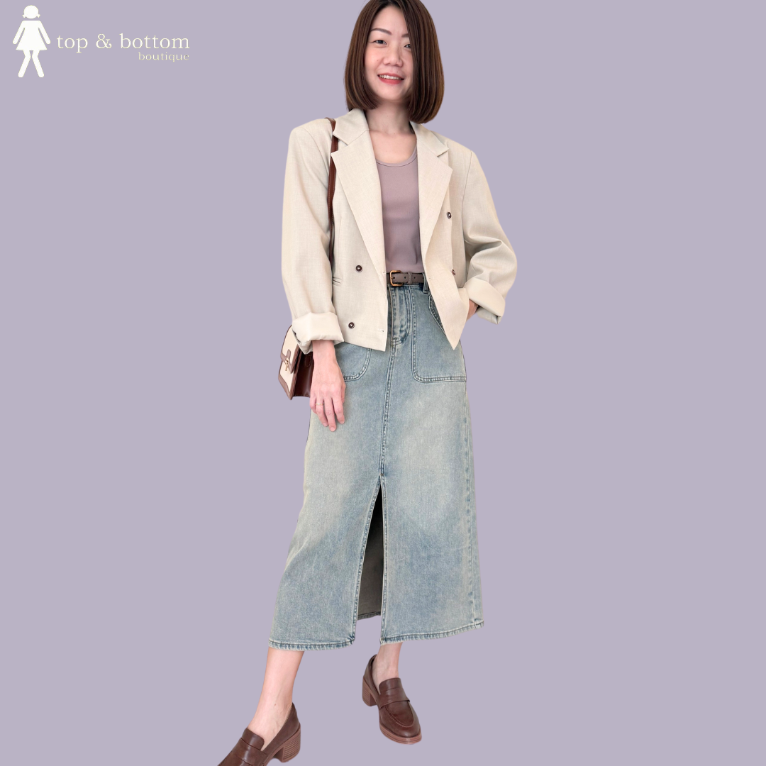 DENIM SLIT FRONT PENCIL SKIRT