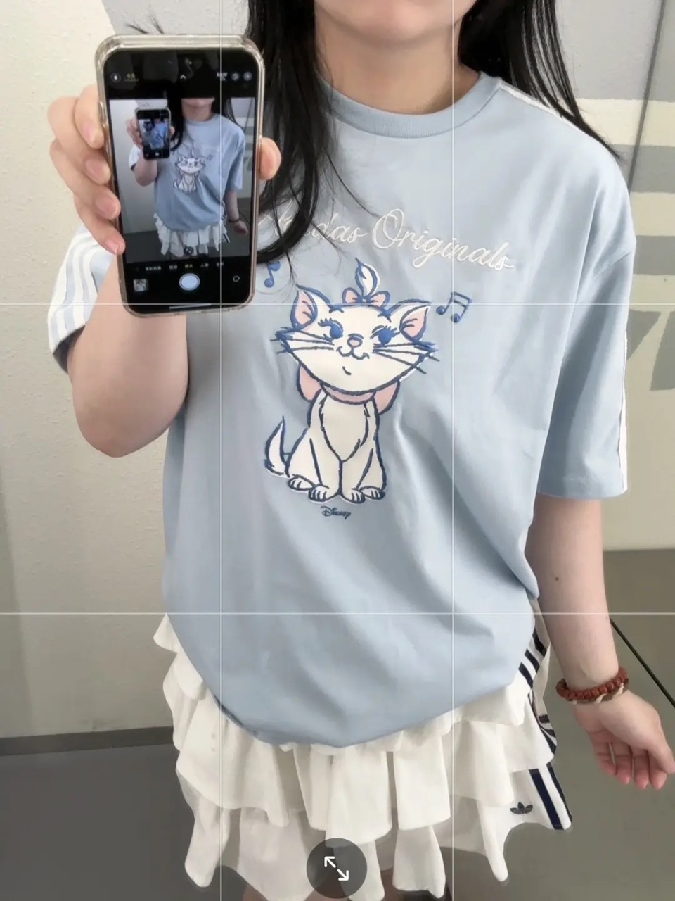 DISNEY 迪士尼 貓兒歷險記 X ADIDAS OVERSIZED 短T 短袖 三線 女款 瑪麗貓 寶寶藍 KC3098 白色 KC3099 / 預購