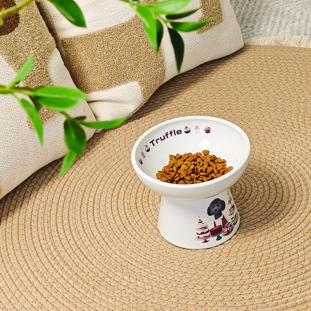 Personalized Wide Elevated Pet Ceramic Bowl - Shallow Dish for Neck Fatigue Relief, Easy Feeding， Durable Raised Food Bowl