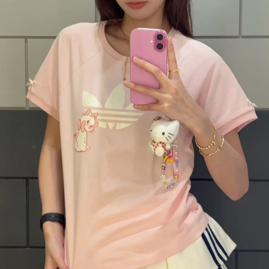 DISNEY 迪士尼 貓兒歷險記 X ADIDAS 大LOGO 瑪麗貓 短T 短袖 女款 深藍 KC3096 櫻花粉 KC3097 / 預購