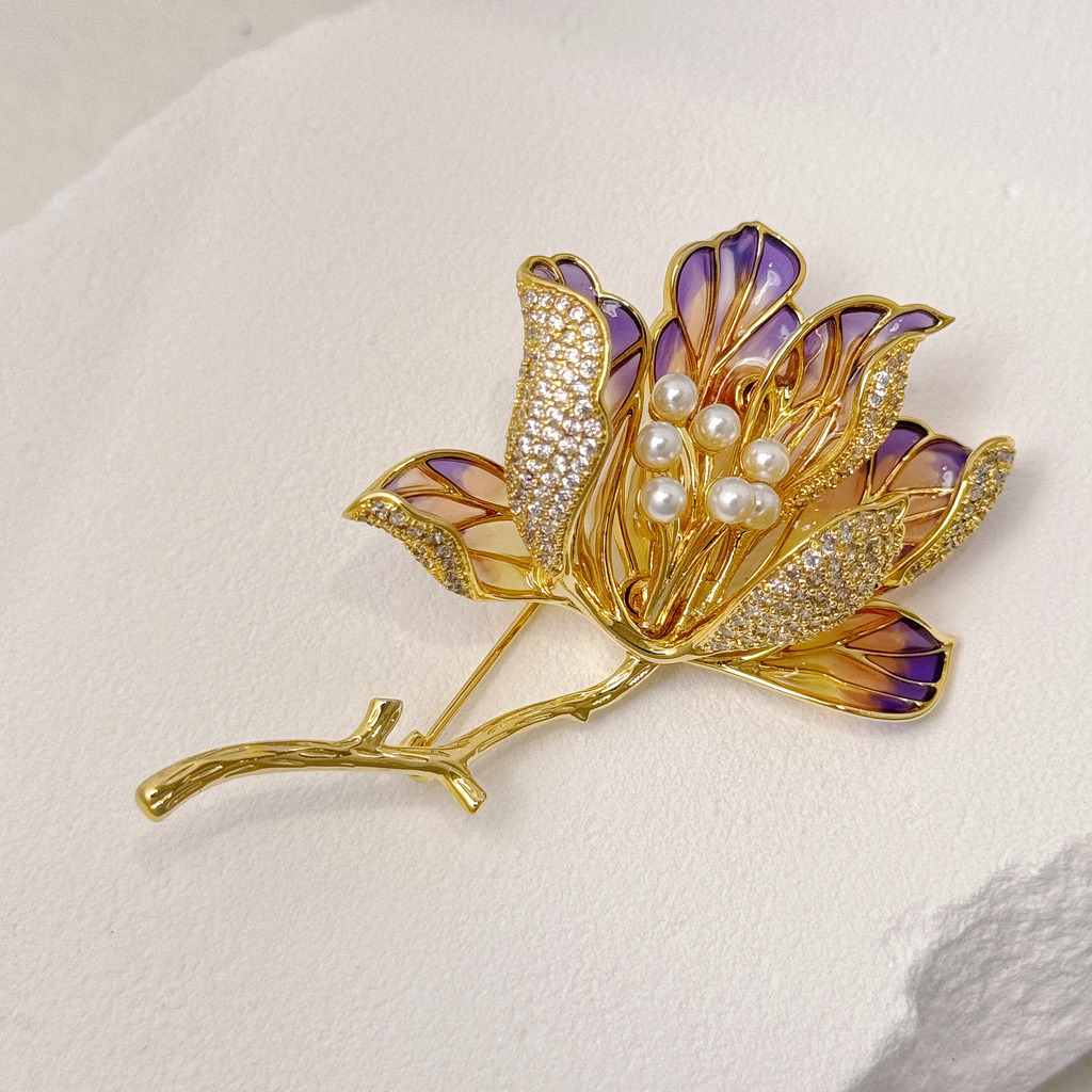 紫橙琉璃花胸針
