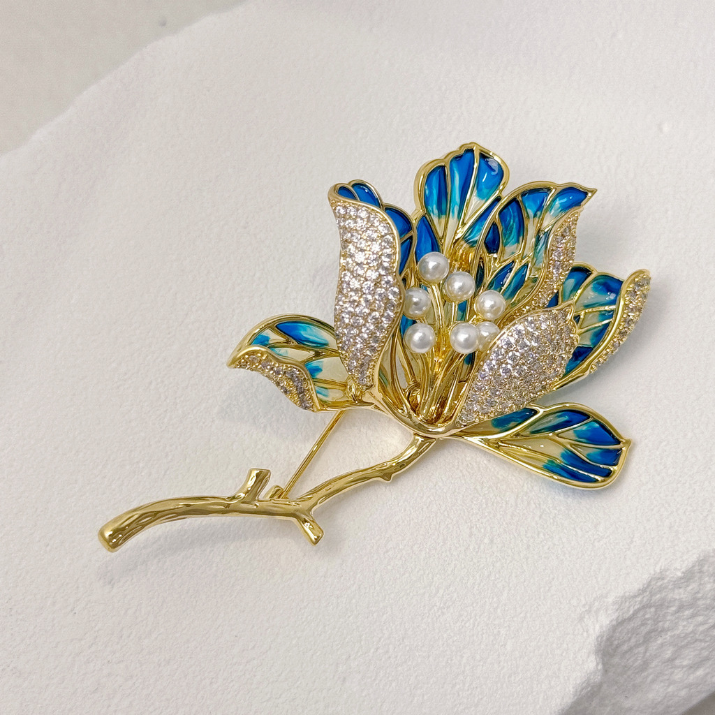 藍翠琉璃花胸針