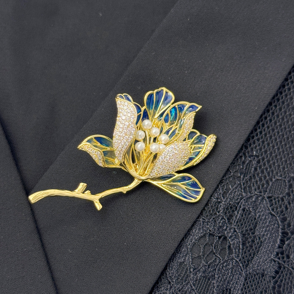 藍翠琉璃花胸針