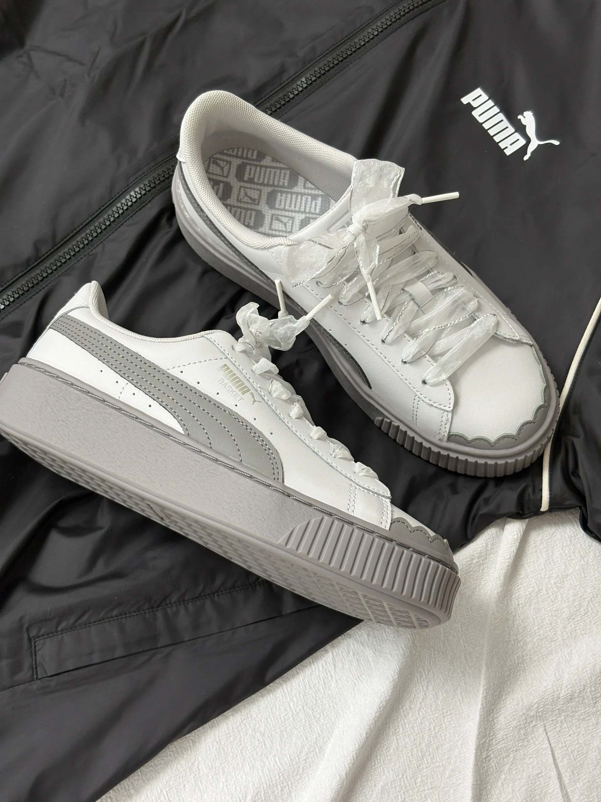 PUMA BASKET PLATFORM RIBBON 花苞鞋 芭蕾風 緞帶 灰色 厚底 增高 女鞋 404157-01 / 預購