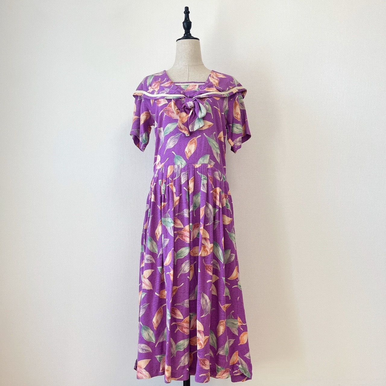 紫色水手領落葉連身裙