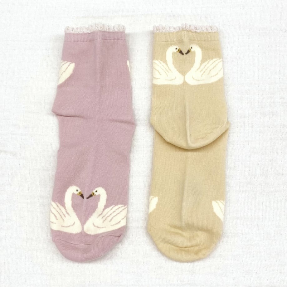 天鵝圖案全棉短襪