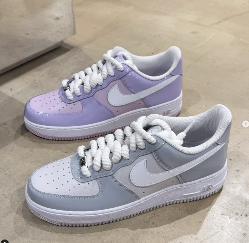 NIKE AIR FORCE 1 ‘07 LV8 漆皮 麻繩鞋帶  藍灰白HV9405-001/淡粉紫HV9405-500