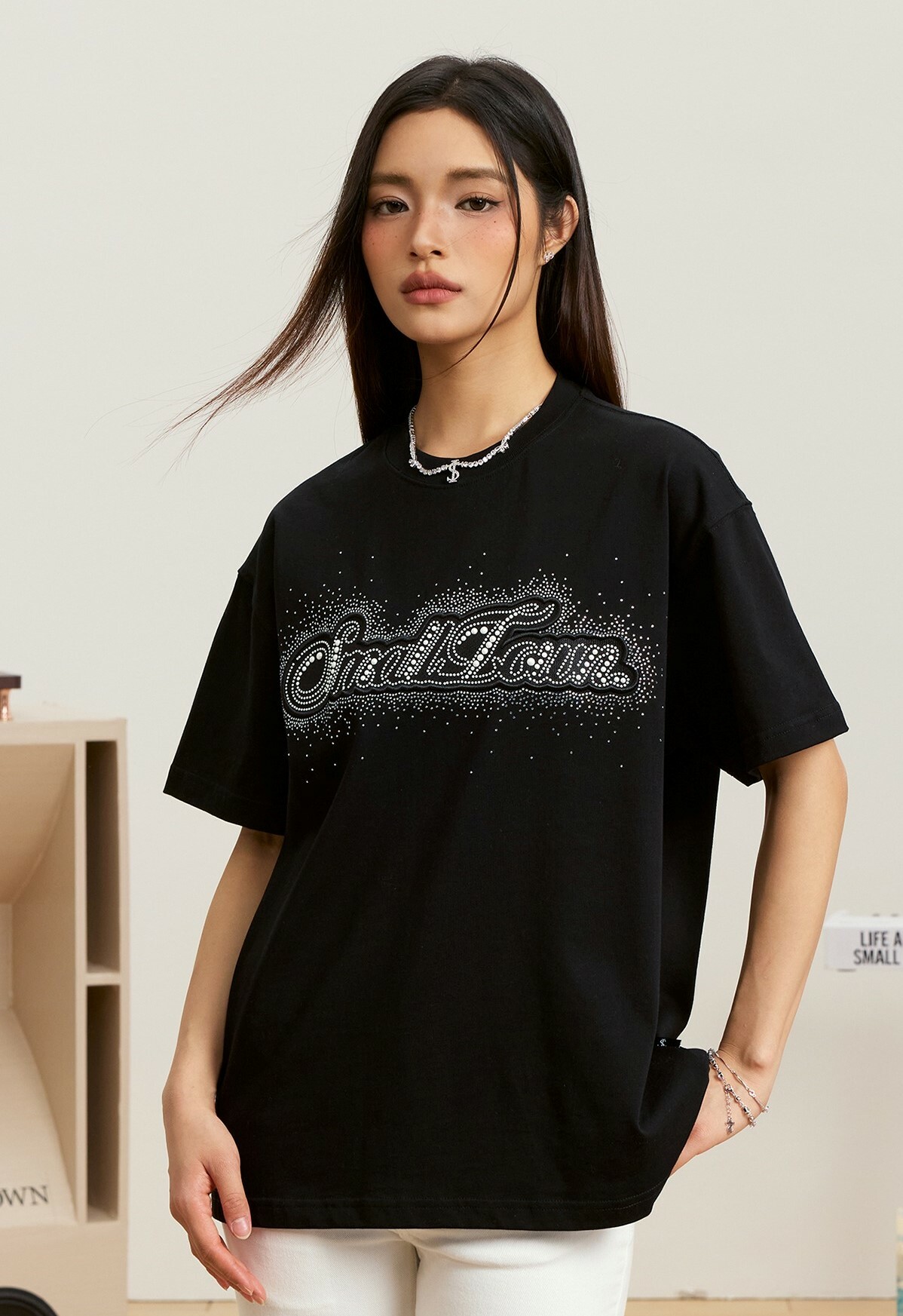 STK SmallTownKid 珍珠LOGO 貼鑽 短袖 T恤