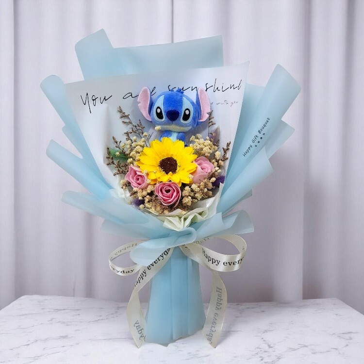 正版史迪奇香皂花乾燥花直式小花束stitch-soapflower-dryflower-bouquet