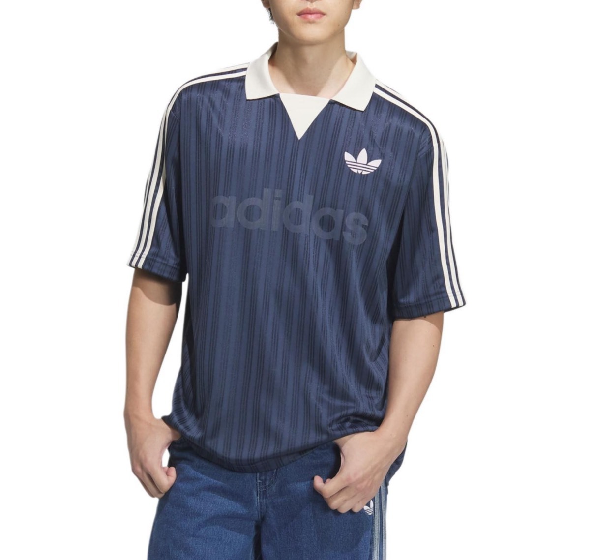 adidas Originals Logo字母寬鬆條紋復古短袖T恤 男款 海軍藍