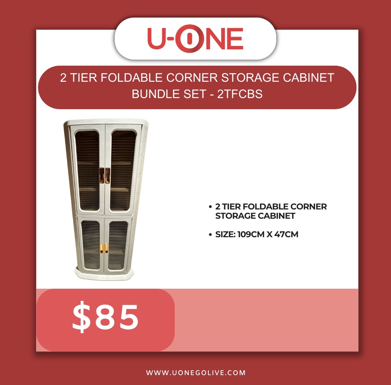 2 TIER FOLDABLE CORNER STORAGE CABINET BUNDLE SET - 2TFCBS