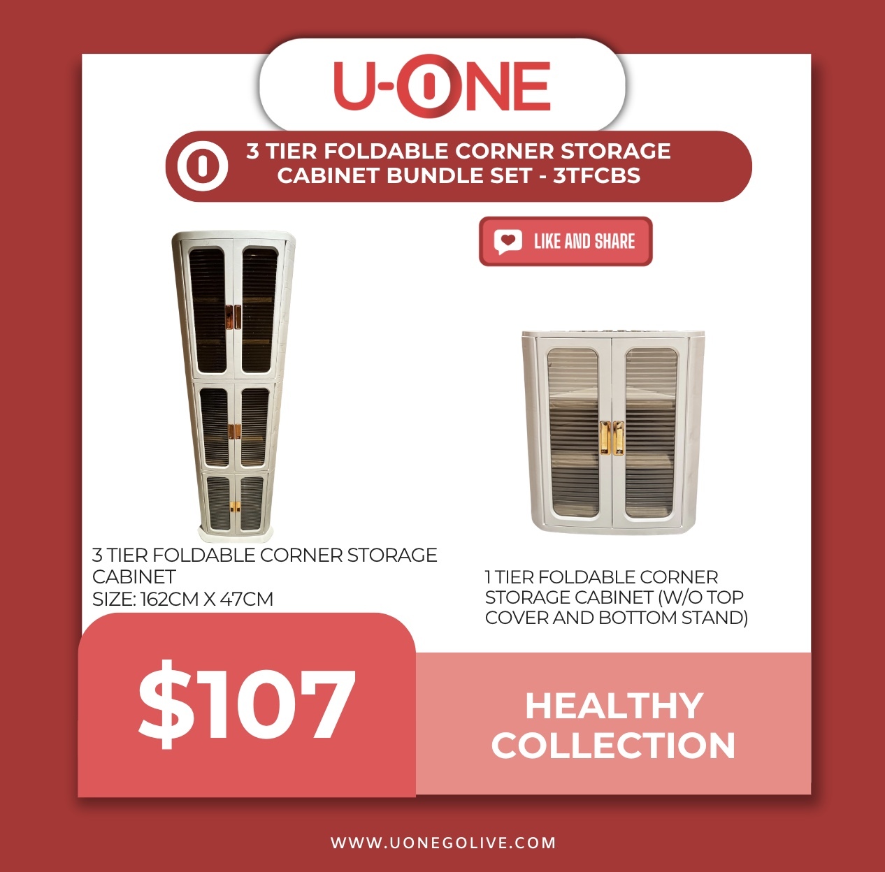 3 TIER FOLDABLE CORNER STORAGE CABINET BUNDLE SET - 3TFCBS