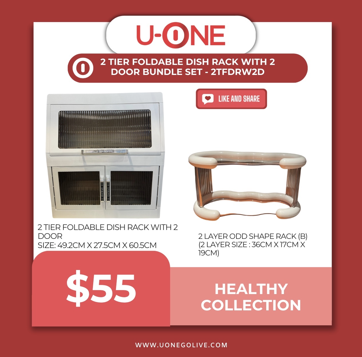 2 TIER FOLDABLE DISH RACK WITH 2 DOOR BUNDLE SET - 2TFDRW2D