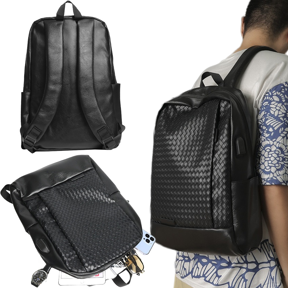 後背包 編織包 男生包包 大學生後背包 大容量包包 書包 韓國包包 電腦包 筆電包 軟皮包包 黑色包包 情侶禮物 220