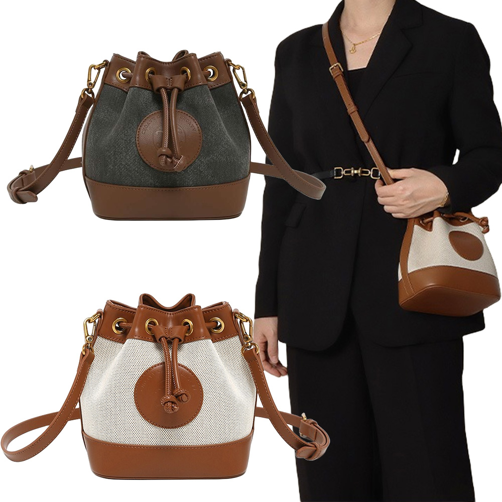 包包女 側背包 水桶包 菜籃子 抽繩水桶包 拼接包包 小廢包 可愛小包包 復古包包 經典小包 Vintage包 478