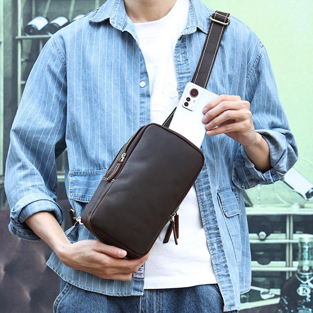 男生包包 胸包 瘋馬皮 牛皮後背包男 牛皮胸包 真皮胸包 真皮包包 男生生日禮物 男胸包 斜胸包 單肩胸背包 050