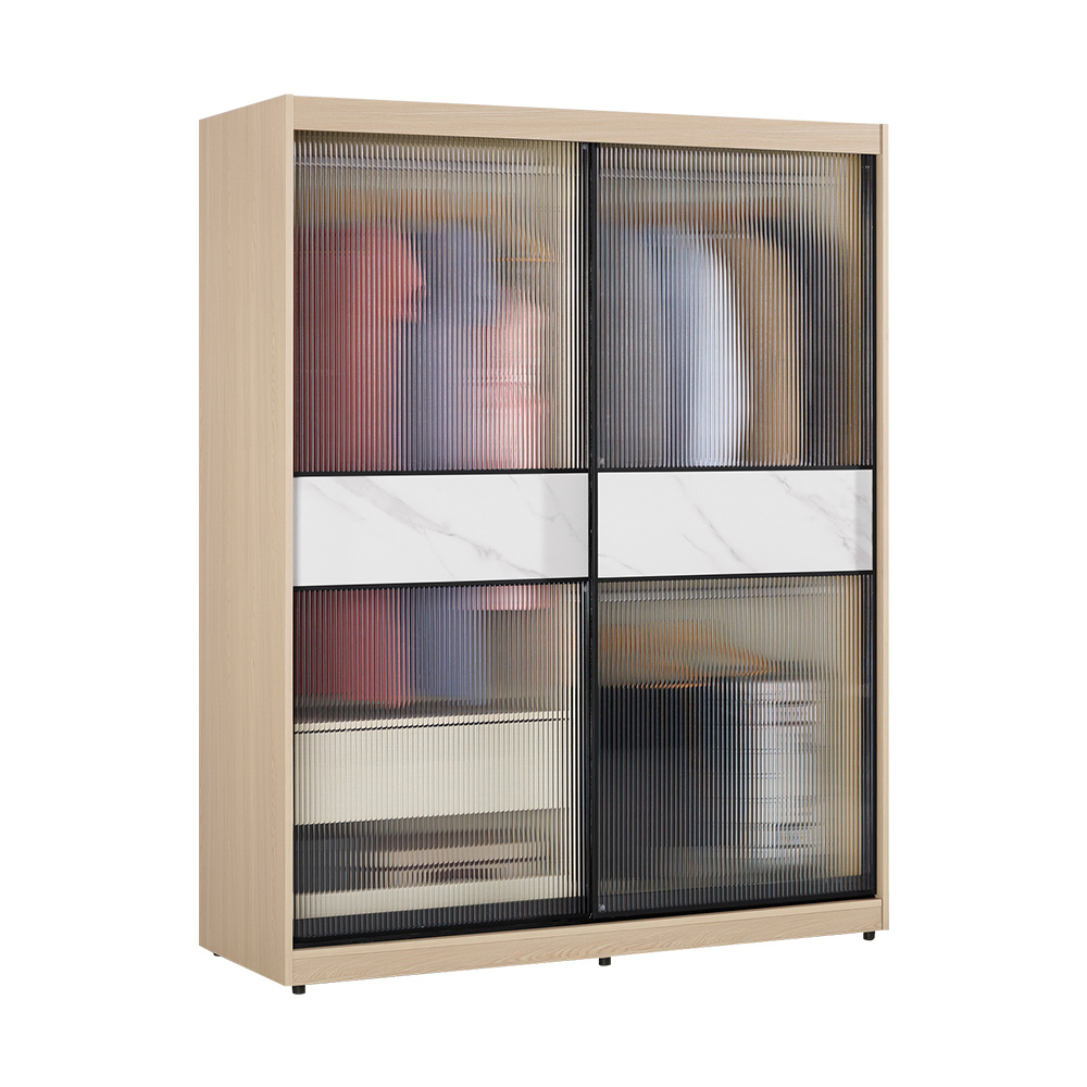 恩洛5尺長虹玻璃推門/拉門衣櫃(三吊桿+一抽)