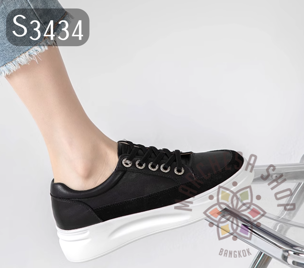 S3434 - 羊猄拼皮學院風內增高運動鞋