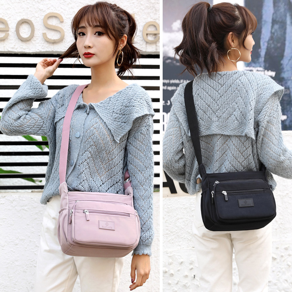 女包 包包女 女生斜背包 側背包女 多隔層尼龍包包 防水尼龍包 雨傘斜背包 紫色包包 粉紅色包包 卡其色包包 457