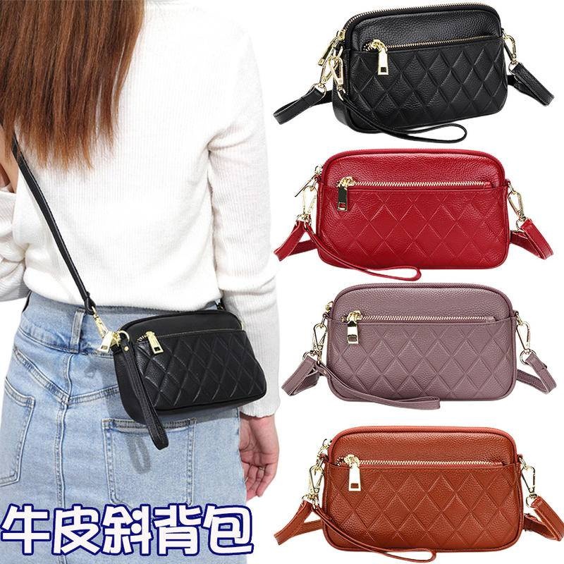牛皮斜背包 真皮斜背包 手拿包 真皮手拿包 真皮包包 多隔層包包  媽媽包 隨身包包 側背小包 手拿錢包 女包 043