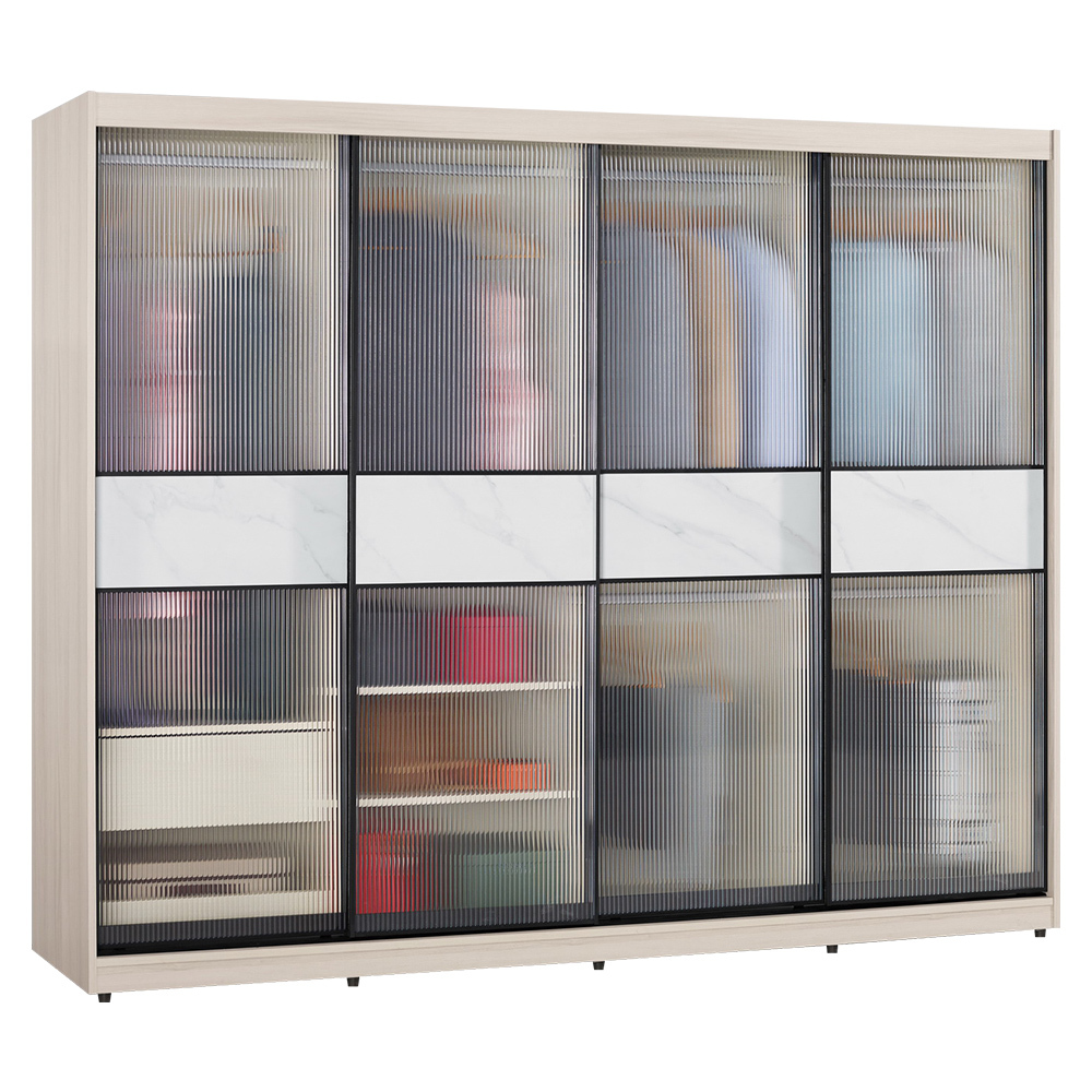 巴拉8尺長虹玻璃推門/拉門衣櫃(六吊桿+一抽+三格)